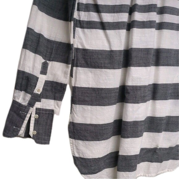 Merona Tunic Top Women Medium Stripes Nautical V-Neck Collarless Navy Cream M - Picture 7 of 11